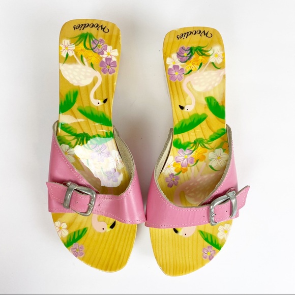 Woodies Real wood Heels Sandals Flamingo Pink Sz 5 - Picture 3 of 11